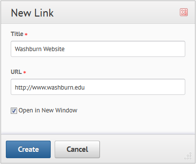 screenshot of 'new link' window