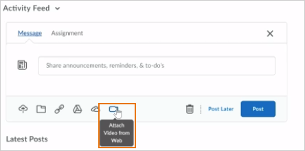 Use the new icon to embed videos directly into your activity feed