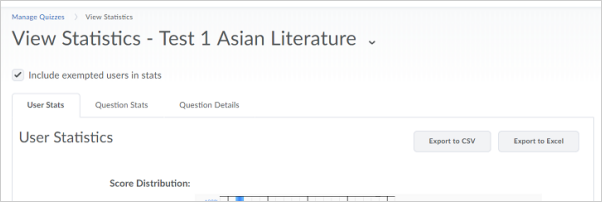 View Statistics page with the option to include exempted users in quiz statistic