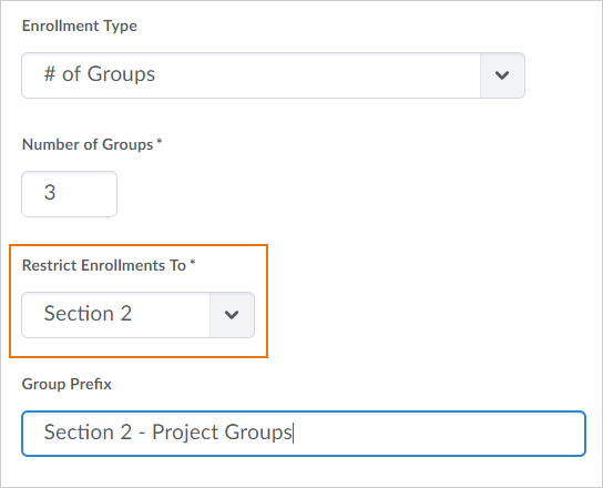 The Restrict Enrollments To option as it appears when creating a new Group category