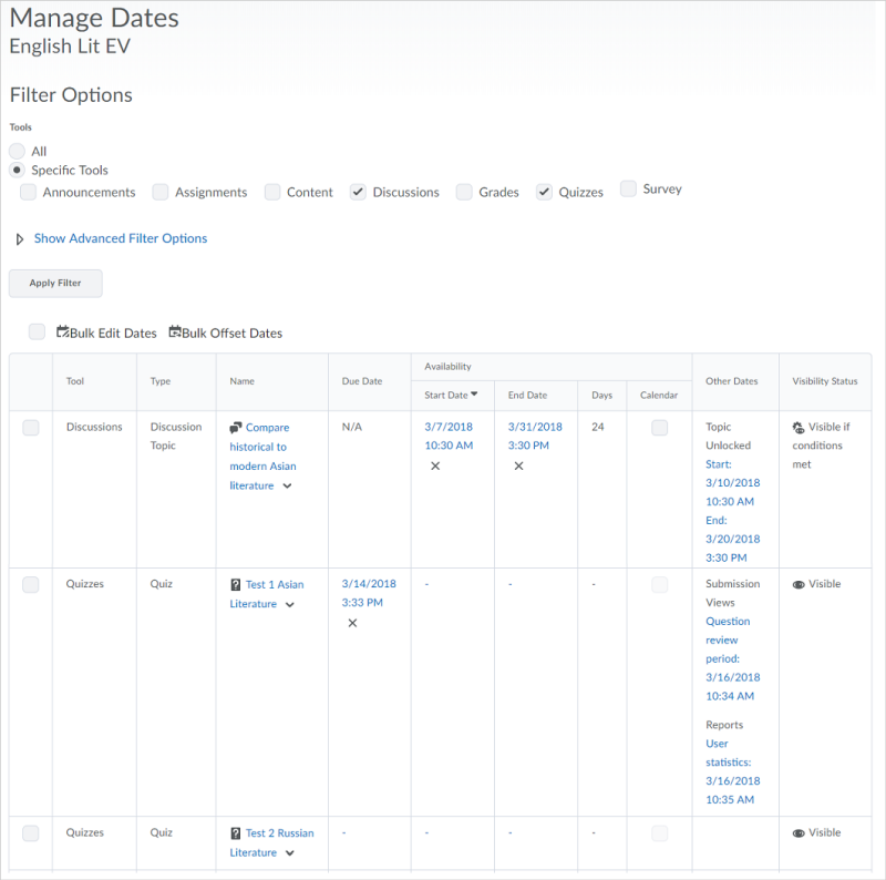 Updated Manage Dates page