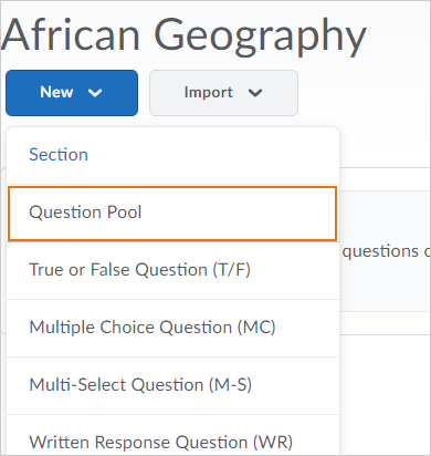 Select Question Pool from the available options when adding new components to a quiz