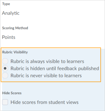Rubric visibility options in a rubric