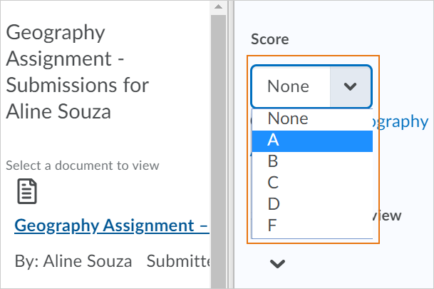 Select a letter grade when assessing an assignment submission