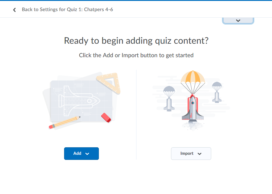 Empty quiz builder getting started screen