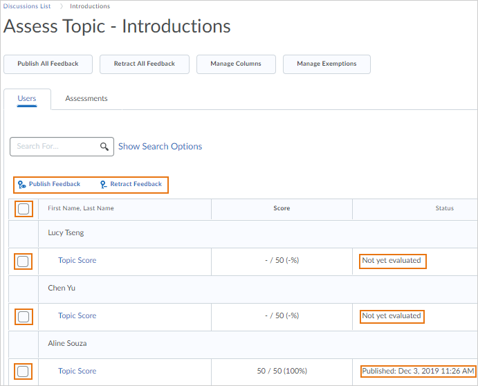 Updated view when assessing a discussion topic