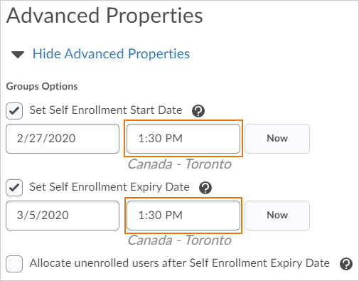 Set exact time when enrollment opens and expires