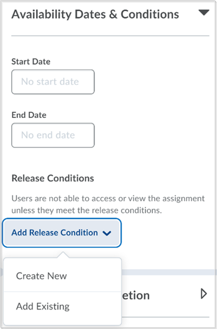 The create and edit Assignments page with the Release Conditions functionality