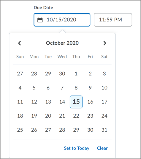 New date picker component on the Create and Edit Assignments page