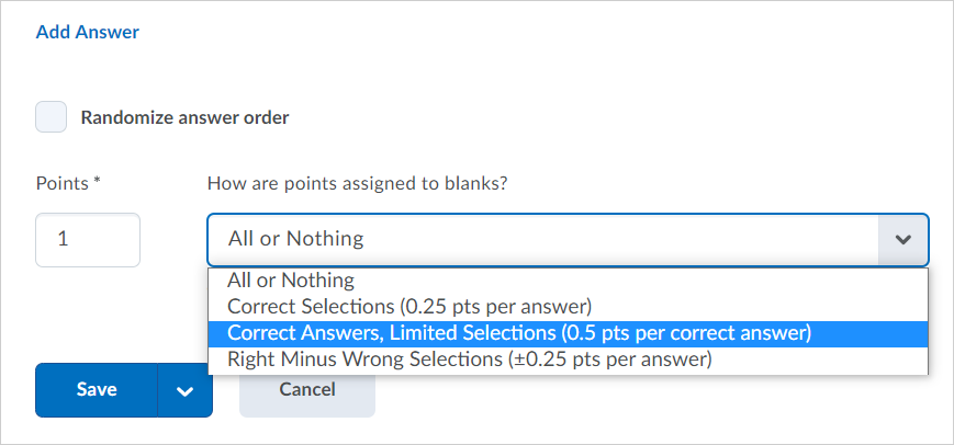 The new Correct Answers, Limited Selections grading type in the new multi-select question experience