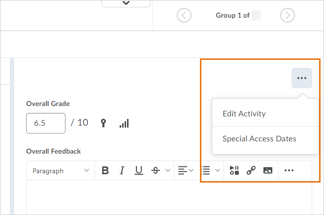 The new context menu appears when grading a submission in the New Assignment Evaluation Experience