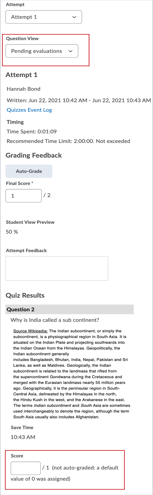 The new Pending Evaluation filter appears in the Question View drop-down menu to easily locate questions requiring manual evaluation by the instructor