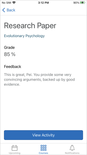 A graded activity with feedback in Brightspace Pulse