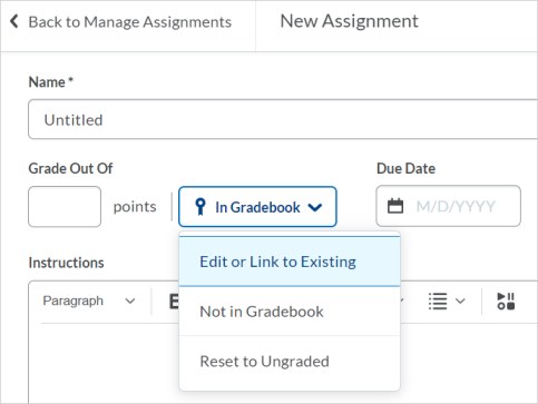 In Gradebook options when creating a new assignment