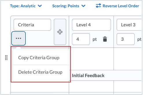 The Copy and Delete options are available in the action menu on the Criteria Group header. 