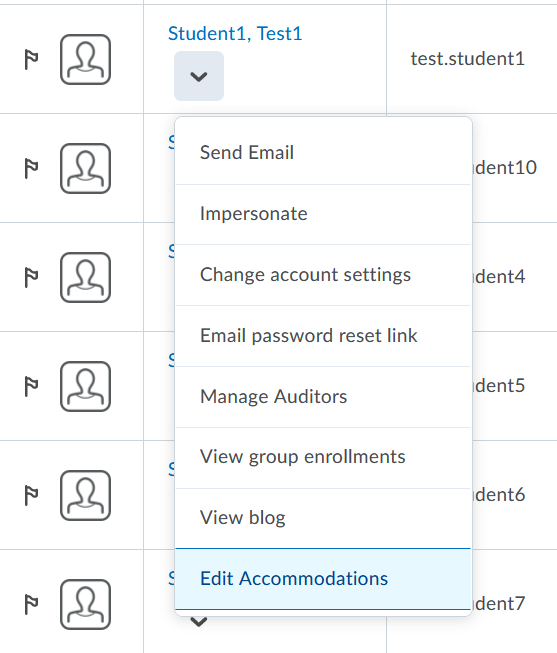 Drop-down menu showing the Edit Accommodations