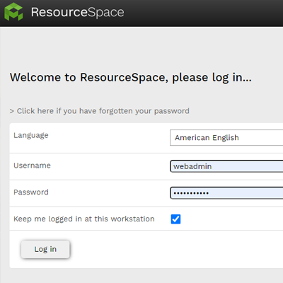 resourcespace login page