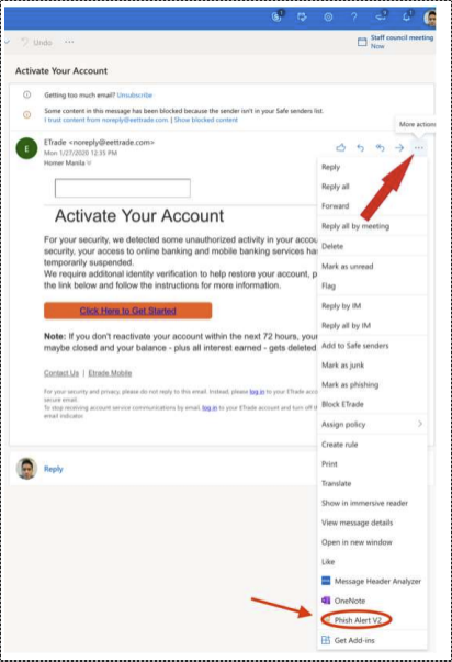 phish alert button on outlook web access