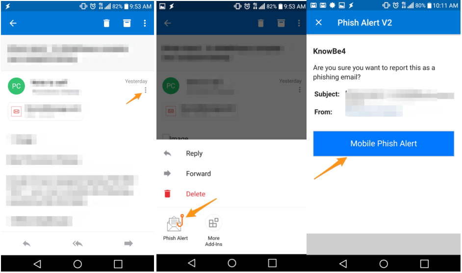 phish alert button on android devices